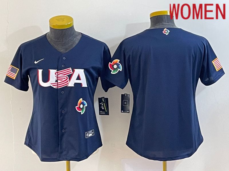Women 2023 World Cub USA Blank Blue Nike MLB Jersey7